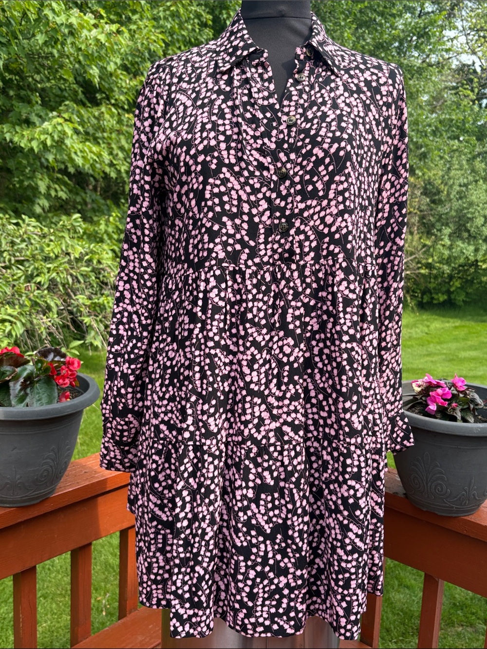 NWT Gianni  black and pink long sleeve mini dress